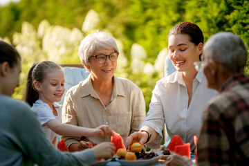 family spending time together in summer morning