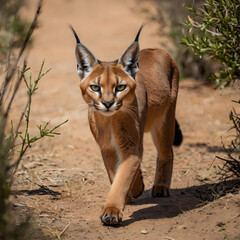 beautiful caracal cat in the field