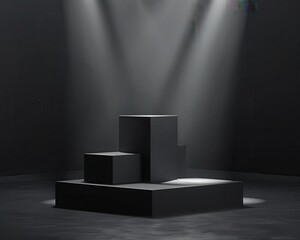 Black Cube Stand: Elegant 3D Rendered Stage with Spot Light for Product Display