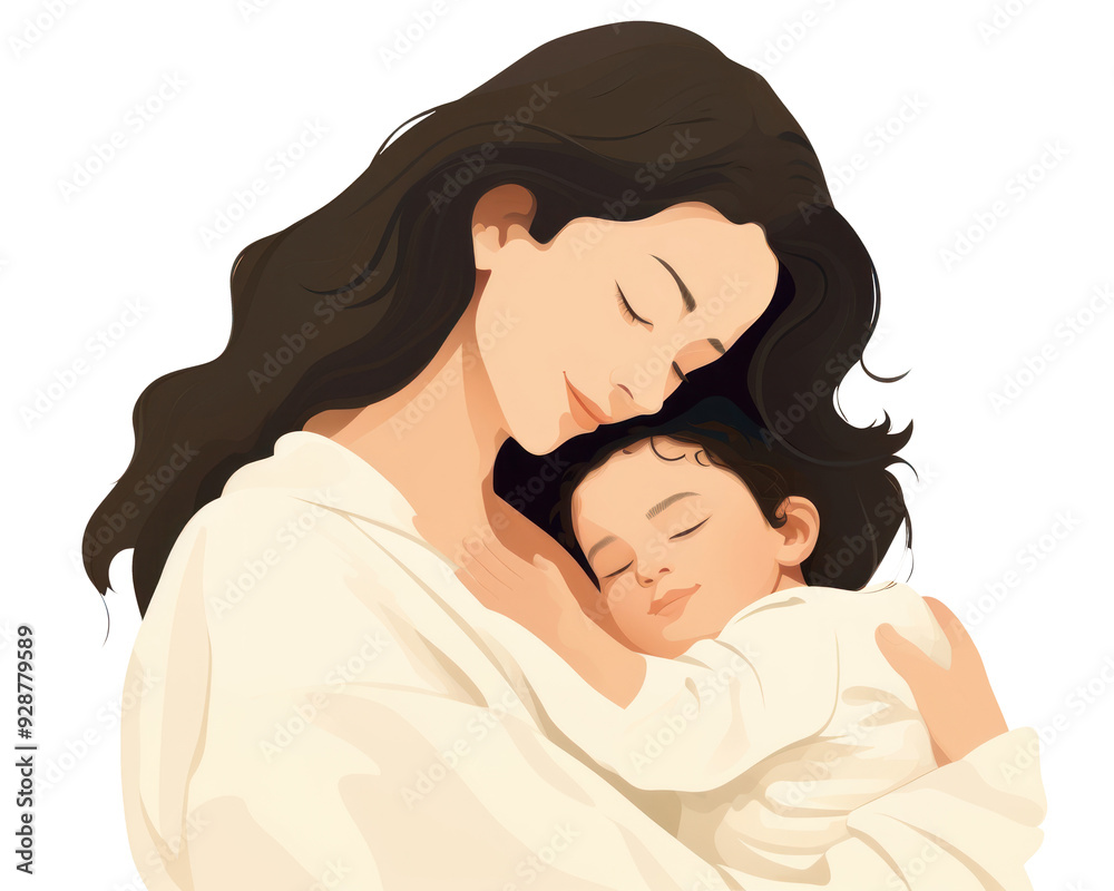 Wall mural png sleeping portrait hugging child.