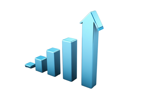 a blue graph with a arrow pointing up