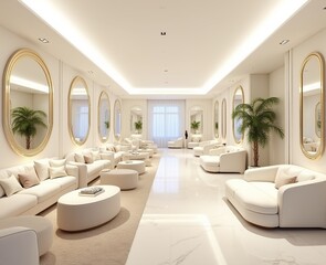 Fototapeta premium Spacious Hotel Lounge with Plush Seating and Gold Accents 