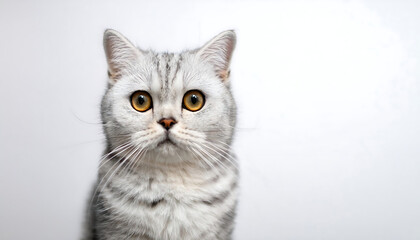 Obraz premium portrait silver tabby british shorthair cat looking camera white background
