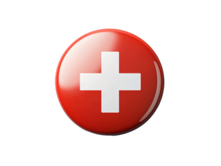 a red button with a white cross on it