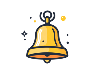 a yellow bell with black dots and stars