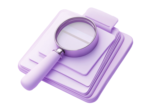 a magnifying glass on top of a stack of papers