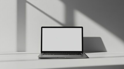 Blank Laptop Template in a Clean Workspace Setting centered on a neutral background 
