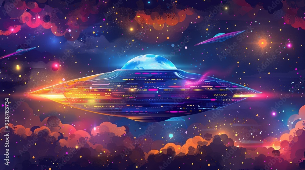 Canvas Prints cartoon vector alien spacecraft exploring a galaxy