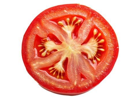 a tomato slice with seeds in it