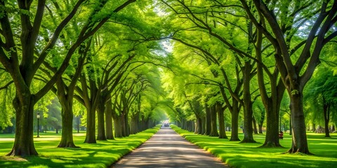 Obraz premium Lush green park avenue in summer with beautiful nature landscape, park, avenue, summer, green, nature, beautiful, landscape, trees