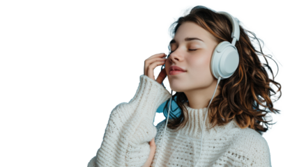 A pretty woman listening to music