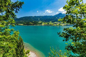 Scenery pastoral view around Quinten hamlet situated on north shore of Walensee, Switzerland, accessible by hiking or boat