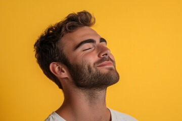 Obraz premium A close up of a man's face with his eyes closed