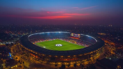 A stadium with a large crowd of people watching a game