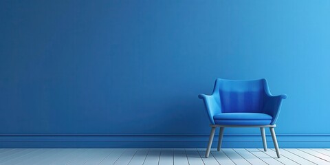 Blue Chair in Modern Minimalist Room: Three-Dimensional Seat in Simple, Empty Space