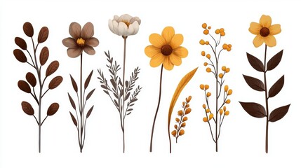 A collection of yellow flowers with brown stems