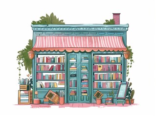 Bookshop building illustration isolated on white. AI generated