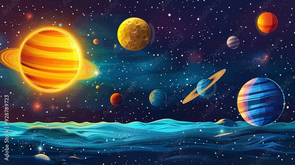 Wall mural cartoon vector space probe exploring the outer edges of the solar system
