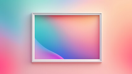 Abstract illustration featuring a central rectangular frame surrounded by soft, flowing lines and gradient color transitions