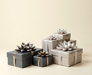 Festive Holiday Banner: Onyx and Platinum Gifts on Ivory Background for Digital Design