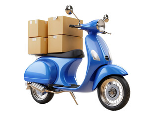 a blue moped with boxes on it