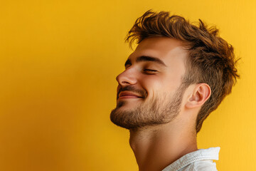 Obraz premium A close up of a man's face with his eyes closed