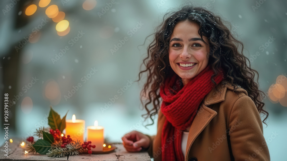 Wall mural Beautiful lady in winter outdoors