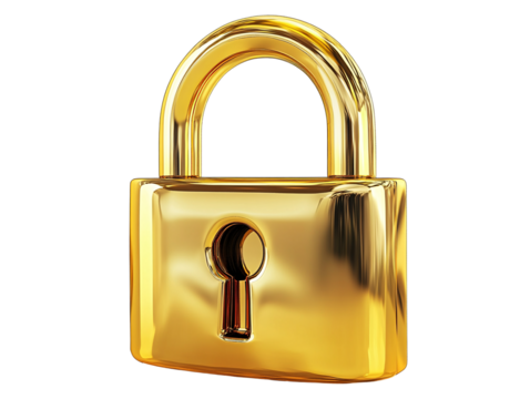 a gold padlock with a keyhole