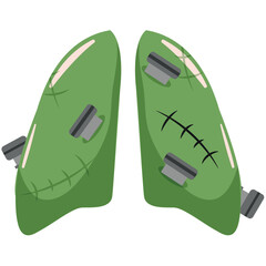 icon for Halloween green lungs of Frankenstein monster with scars and bolts, vector