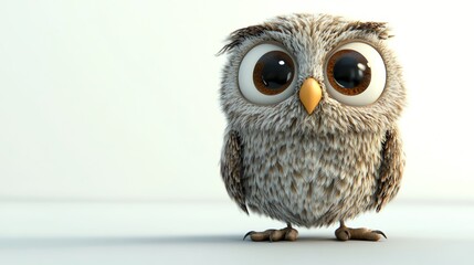 Obraz premium A cartoon owl with big eyes, looking to the right.