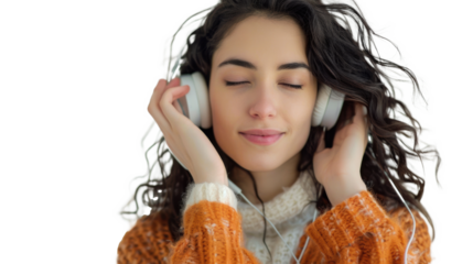 A pretty woman listening to music