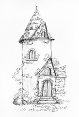 Hand drawn illustration of a tower
