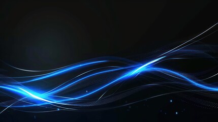 Naklejka premium Abstract Blue Neon Waves on Dark Background