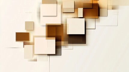 Abstract contemporary banner with overlapping squares in brown and beige tones on a solid white background, creating a modern and minimalist design