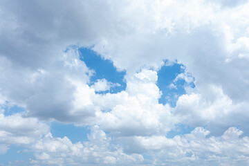 Bright blue sky with fluffy white clouds on a sunny day