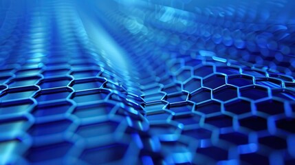 Naklejka premium Blue Grid. Futuristic Technological Geometric Background with Hexagons in Cyberspace