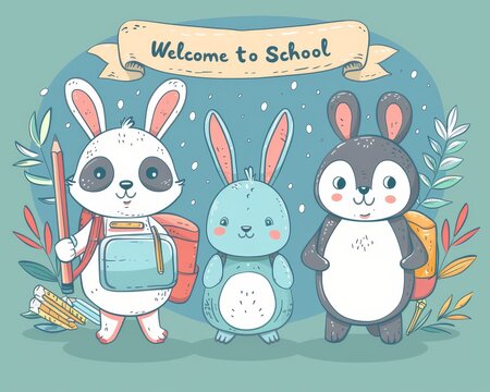Vector of adorable cartoon animals a rabbit a pand  289 rabbit, bunny, easter, animal, cartoon, vector, illustration, hare, egg, cute, holiday, fun, pet, baby, mammal, animals, flower, love, funny, ea
