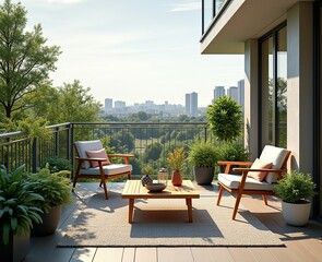 Stylish Outdoor Living Space: Balcony with Furniture and Greenery