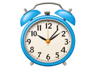 a blue alarm clock with bells