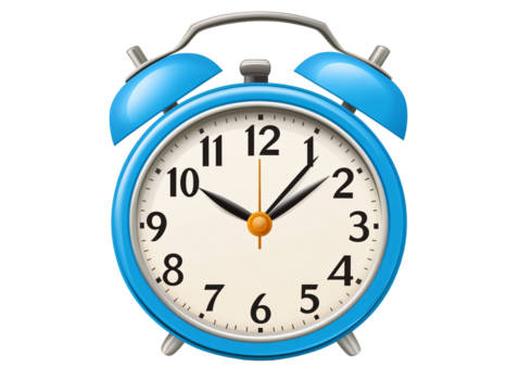a blue alarm clock with bells