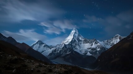 Fototapeta premium Long shutter time night view of sky at Munsiyari, Kumaon region, Uttarakhand, India