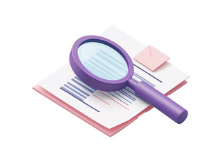 a magnifying glass on a stack of papers