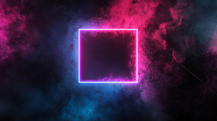 Simple dark background, neon square. Generative AI