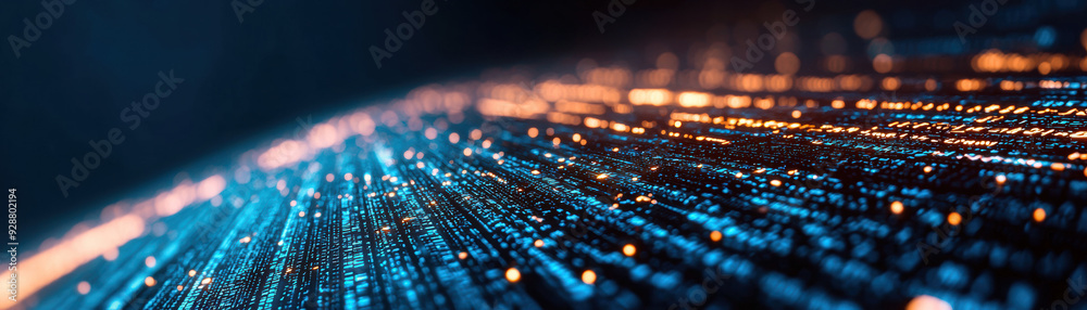 Poster Abstract digital data visualization with glowing dots representing big data and technology. Suitable for tech backgrounds and futuristic themes.