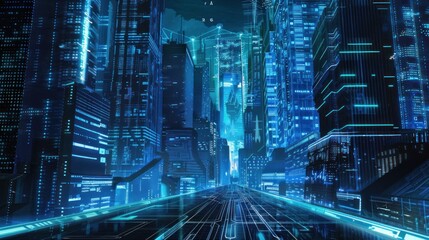 Fototapeta premium Cyberpunk Cityscape with Neon Lights