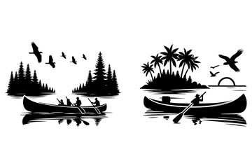 canoe boat silhouette vector art illustration -  Generative AI
