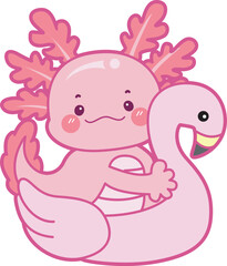 Illustration of cute axolotl activities icon.
Funny pink axolotl in daily routine stickers.