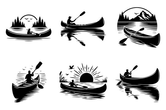 canoe boat silhouette vector art illustration -  Generative AI
