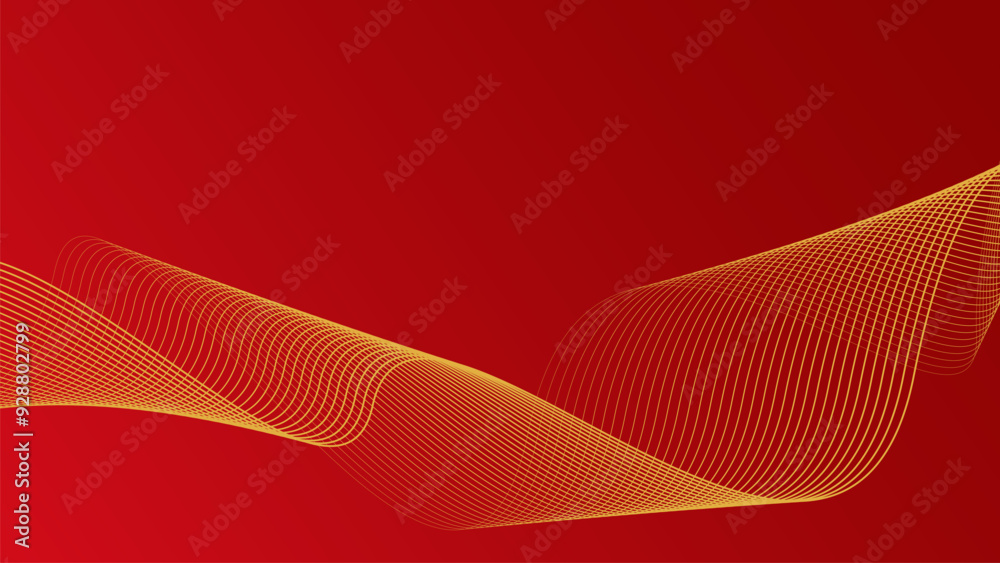 Wall mural Abstract background, red color with luxurious gold line waves