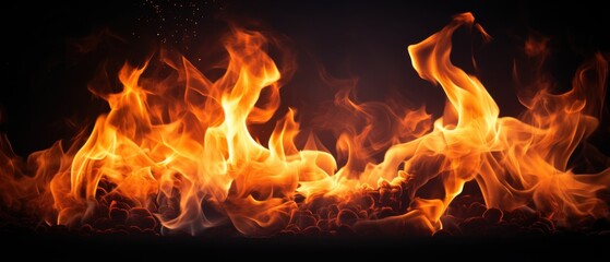 Burning fire flames in dark background